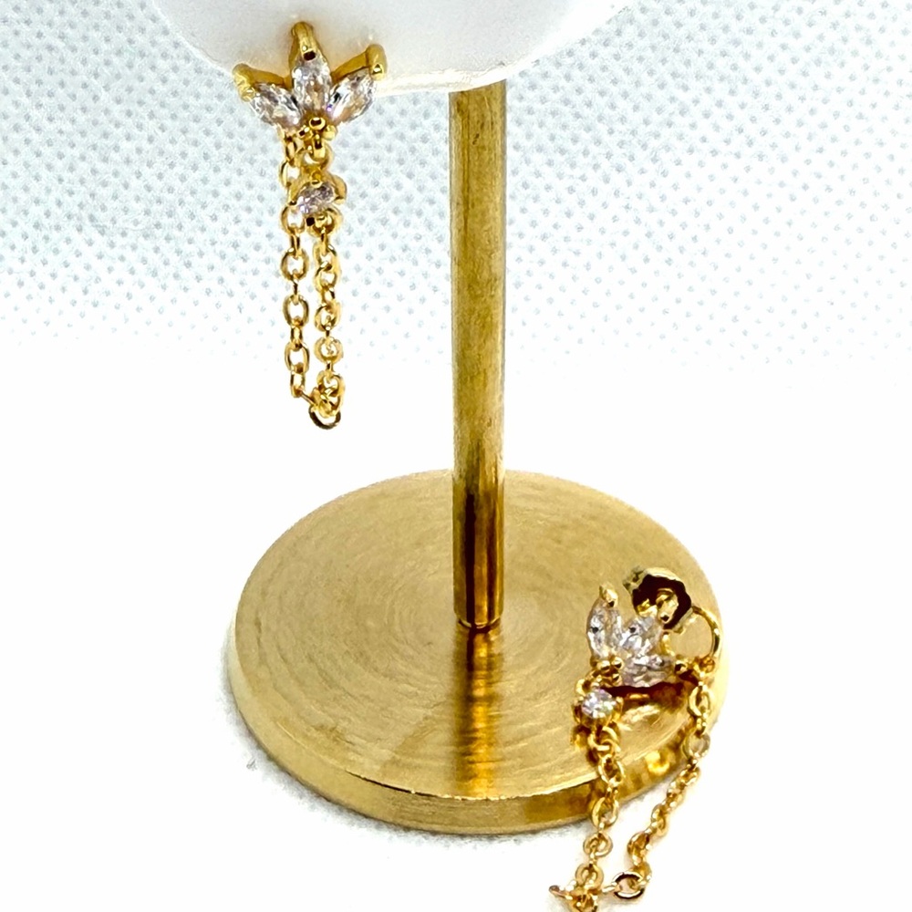 Gold Toned Floral Drop Earrings - Picture 3 of 6